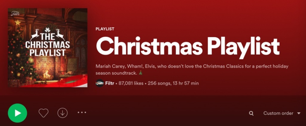 title of the Christmas Playlist from Spotify on the red background