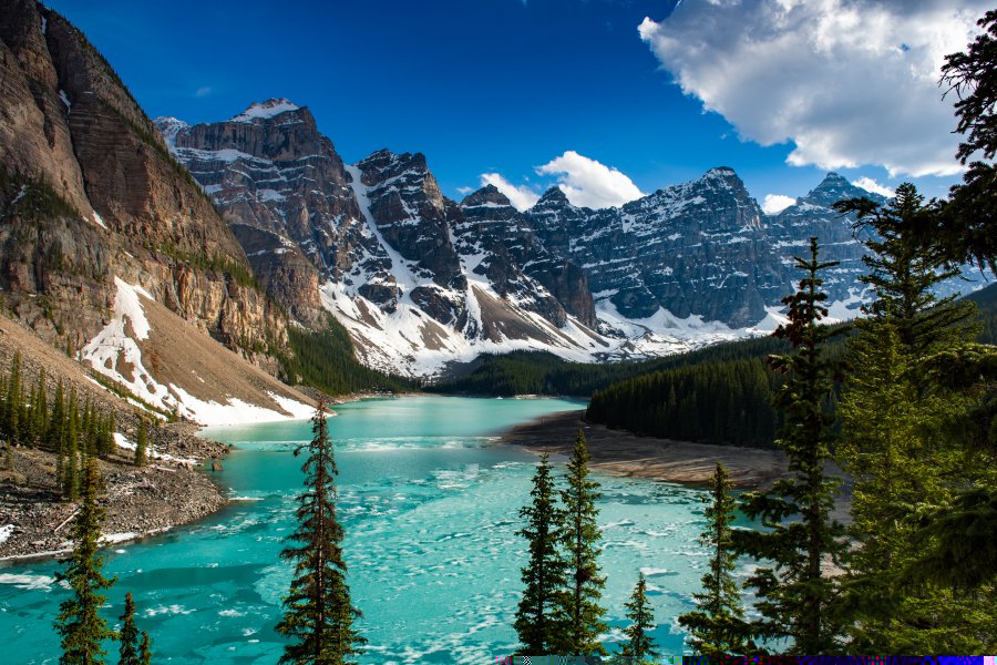 Moraine Lake with mountains on the background