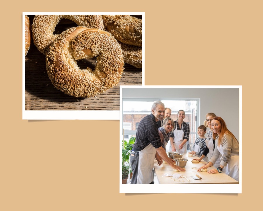 A group of people making bagels on the workshop